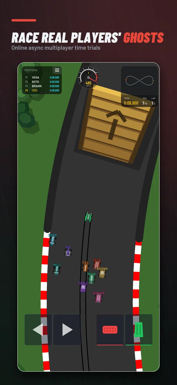 Racing other players' ghost laps on a grass circuit