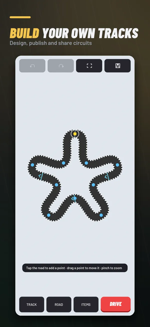 The track editor drawing a star-shaped circuit